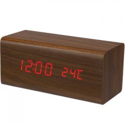 Relógio Despertador + Calendário + Temperatura Madeira VELWC233