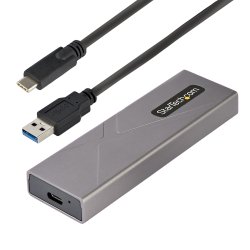 StarTech.com USB-C 10Gbps to M.2 NVMe or M.2 SATA SSD Enclosure, Tool-free M.2 PCIe/SATA NGFF SSD Enclosure, Portable Aluminum 