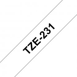 Brother TZe-231 - Autocolante padrão - preto em branco - Rolo (1,2 cm x 8 m) 1 cassete(s) fita laminada - para Brother PT-D210,