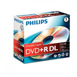 DVD+R 8.5GB 8x Dual Layer Philips Jewell Case 5un PHIDR8S8J05C