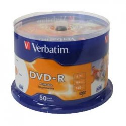 DVD-R Inkejet Printable 4.7GB 16x Verbatim Spindle 50un VER43533