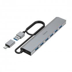 Hub HAMA USB 7 Ports, USB 3.2 Gen 1, 5 Gbit/s, incl. USB-C Adapter and PSU 00200137