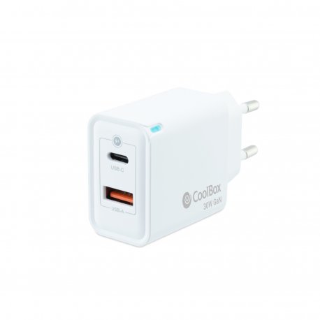 Carregador COOLBOX GAN 30W USB-C/USB-A PARED COO-CUP-30CA