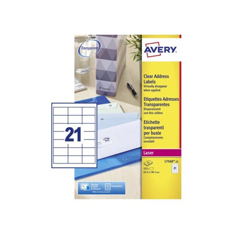 Etiquetas 063,5x038,1mm 25Fls Transparente Avery 525un AVEL7560-25