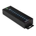 StarTech.com 10 Port USB Hub with Power Adapter, Surge Protection, Metal Industrial USB 3.0 Data Transfer Hub, Din Rail, Wall o