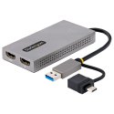 StarTech.com USB to Dual HDMI Adapter, USB A/C to 2x HDMI Monitors (1x 4K 30Hz, 1x 1080p), Integrated USB-A to C Dongle, 4in/11