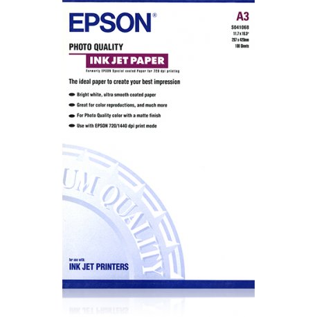 Epson Photo Quality Ink Jet Paper - Mate - revestido - A3 (297 x 420 mm) - 102 g/m² - 100 folha(s) papel - para SureColor SC-P7