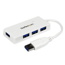 StarTech.com 4 Port USB 3.0 Hub - Multi Port USB Hub w/ Built-in Cable - Powered USB 3.0 Extender for Your Laptop - White (ST43