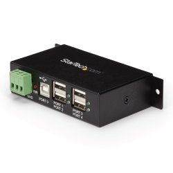 StarTech.com Rackmount USB 2.0 Hub - 4 Port Rugged Industrial USB 2.0 Hub - Hub - 4 x USB 2.0 - montável em trilho DIN - alimen