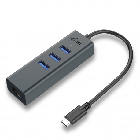 Hub i-tec USB-C 3 portas + Adaptador Gigabit Ethernet - Metal C31METALG3HUB