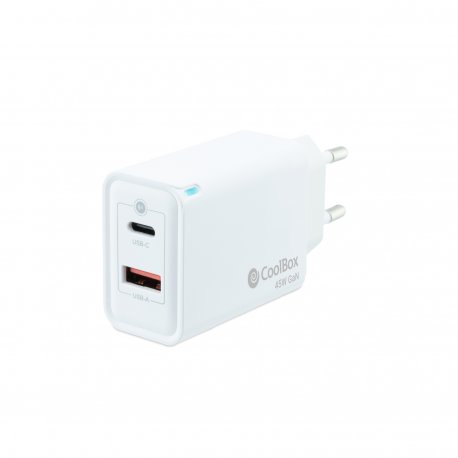 Carregador COOLBOX GAN 45W USB-C/USB-A PARED COO-CUP-45CA