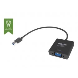 VISION Professional installation-grade USB-A to VGA adapter - LIFETIME WARRANTY - plugs into USB and has full-sized VGA socket 