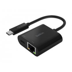 Belkin - Ethernet e adaptador de carregador - USB-C - Gigabit Ethernet x 1 + USB-C (apenas alimentação) x 1 INC001BTBK