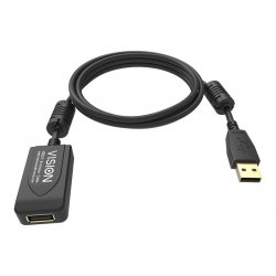 VISION installation-grade USB 2.0 active extension cable - LIFETIME WARRANTY - ferrite cores - 480mbit/s - over 65% coverage br