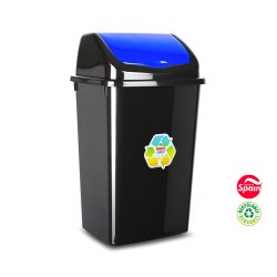 Contentor 50L Plástico c/Tampa Basculante Preto/Azul 57114791B