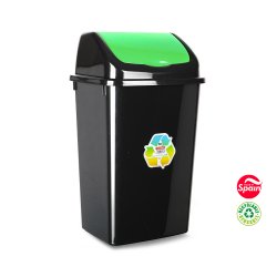 Contentor 50L Plástico c/Tampa Basculante Preto/Verde 57114791V