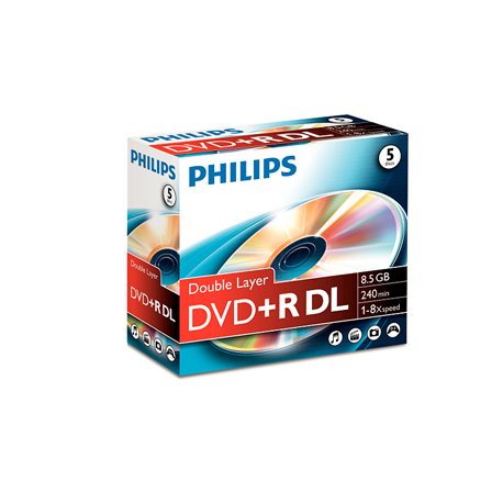 DVD+R 8.5GB 8x Dual Layer Philips Jewell Case 5un PHIDR8S8J05C