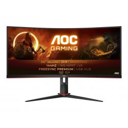 AOC Gaming CU34G2X/BK - Monitor LED - gaming - curvo - 34" - 3440 x 1440 WQHD @ 144 Hz - VA - 300 cd/m² - 3000:1 - 1 ms - 2xHDM