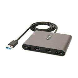 StarTech.com USB 3.0 to 4 HDMI Adapter, External Video & Graphics Card, USB Type-A to Quad HDMI Monitor Display Adapter Dongle,