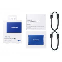 Samsung T7 MU-PC1T0H - SSD - encriptado - 1 TB - externa (portátil) - USB 3.2 Gen 2 (USB C conector) - 256-bits AES - azul índi