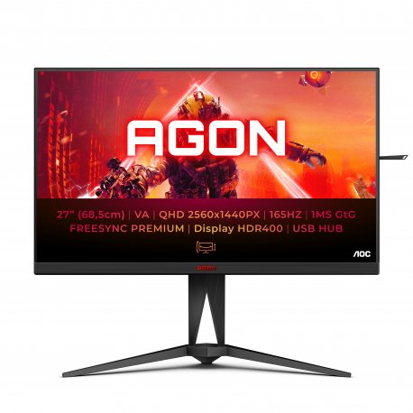 AOC AGON AG275QXN - AG5 Series - monitor LED - gaming - 27" - 2560 x 1440 QHD @ 165 Hz - VA - 400 cd/m² - 3000:1 - DisplayHDR 4