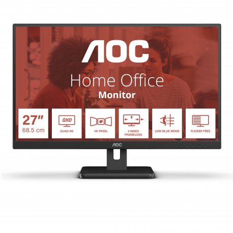 AOC Essential-line Q27E3UAM/BK - Monitor LED - 27" - 2560 x 1440 QHD @ 75 Hz - VA - 350 cd/m² - 4000:1 - 4 ms - HDMI, DisplayPo