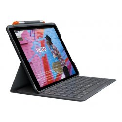 Logitech Slim Folio - Teclado e pasta de folio - sem fios - Bluetooth LE - QWERTZ - Suíço - cinzento oxford - para Apple 10.2-i