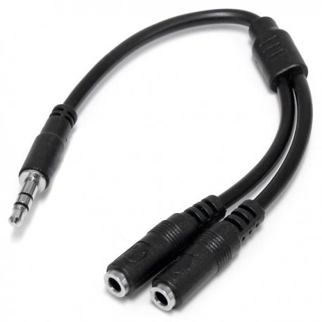 StarTech.com 3.5mm Audio Extension Cable - Slim Audio Splitter Y Cable and Headphone Extender - Male to 2x Female AUX Cable (MU