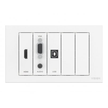 VISION Techconnect Modular AV Faceplate - LIFETIME WARRANTY - Wall Mounted Module Package - includes UK double-gang backbox, do