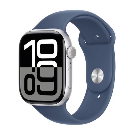 Apple Watch Series 10 (GPS) - 46 mm - alumínio prata - relógio inteligente Com banda de desporto - fluoroelastómero - denim - t