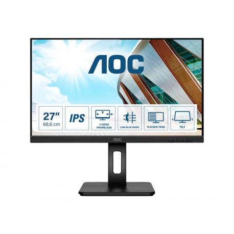 AOC Q27P2Q - Monitor LED - 27" - 2560 x 1440 QHD @ 75 Hz - IPS - 300 cd/m² - 1000:1 - 4 ms - HDMI, VGA, DisplayPort - altifalan