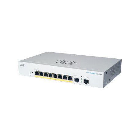 Cisco Business 220 Series CBS220-8P-E-2G - Interruptor - inteligente - 8 x 10/100/1000 (PoE+) + 2 x Gigabit SFP (ligação ascend