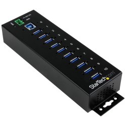 StarTech.com 10-Port USB 3.0 Hub - Metal Industrial USB-A Hub with ESD & Surge Protection - Din Rail, Wall or Desk Mountable - 