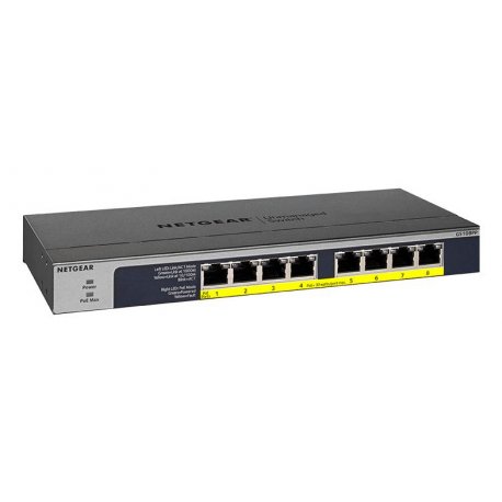 NETGEAR GS108PP - Interruptor - 8 x 10/100/1000 (PoE+) - desktop, montável em trilho, montável na parede - PoE+ (123 W) - alime