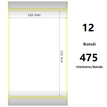 White 102x152mm, 475 Et/Rotolo Z-1000D,4x6x1 Core ,12 Rolls ZE800284-605