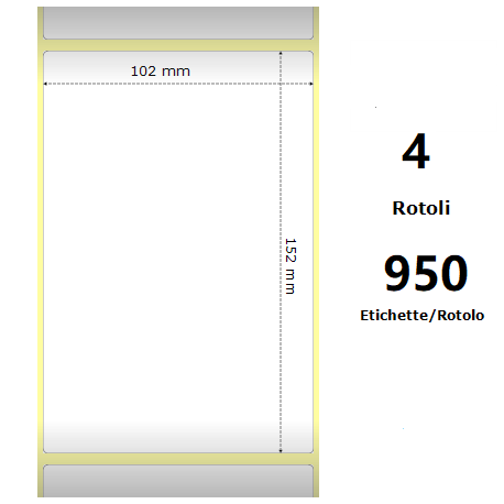 White 102x152mm,950 Et/Rotolo Z-2000D, 4x6x3 Core, 4 Rolls ZE200963