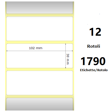 White 102x38mm,1790 Et/Rotolo Z-2000D, 4x1.5x1Core, 12 Rolls ZE800264-155