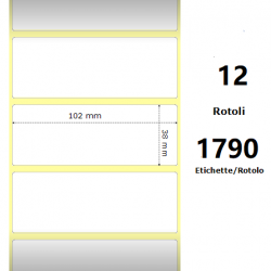 White 102x38mm,1790 Et/Rotolo Z-1000D, 4x1.5x1Core, 12 Rolls ZE880191-038D