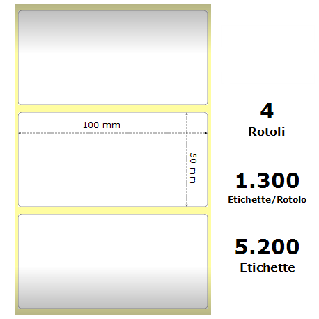 White 100x50mm,1300 Et/Rotolo Z-2000D,3.9x2x1 Core, 4 Rolls ZE87000