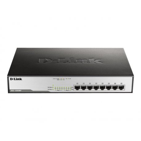 D-Link DGS 1008MP - Interruptor - sem gestão - 8 x 10/100/1000Base-T - desktop, montável em trilho - PoE (125 W) DGS-1008MP/E