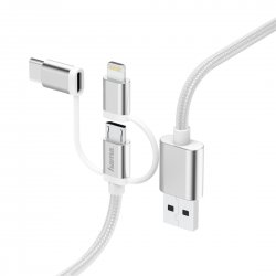 Cabo HAMA 3-in-1 Micro-USB Cable, Adapter for USB Type-C & Lightning, 0.2m, white 00183306