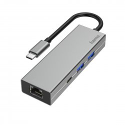 Hub HAMA USB-C Multiportas, 4 Ports, 2 x USB-A, USB-C, LAN/Ethernet,Aluminio - 200108 00200108