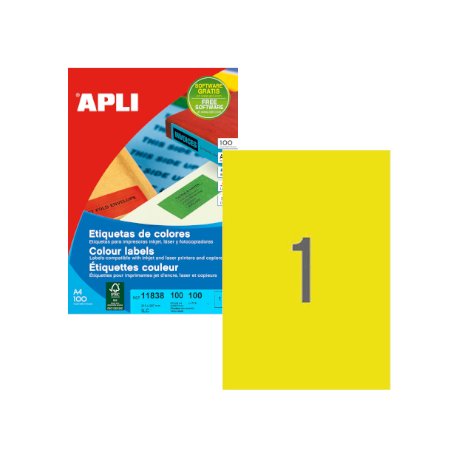 Etiquetas 210x297mm 100Fls A4 Amarelo Apli 100un APL11838