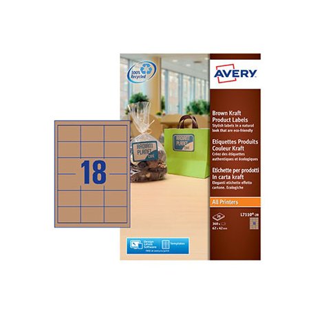 Etiquetas Kraft 062x042mm Avery 20 Folhas Castanho 360un AVEL7110-20