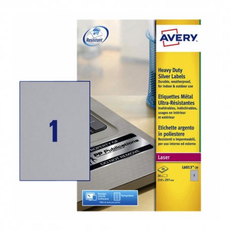 Etiquetas Resistentes 210x297mm 20Fls Prata Avery 20un AVEL6013-20