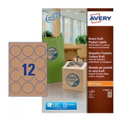 Etiquetas Redondas 60mm Kraft Avery 20 Folhas Castanho 240un AVEL7106-20