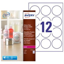 Etiquetas Redondas 60mm Glossy Avery 10Fls Transp. 120un AVEL7127-10