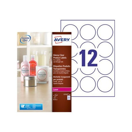 Etiquetas Redondas 60mm Glossy Avery 10Fls Transp. 120un AVEL7127-10