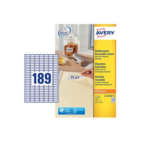 Etiquetas Removíveis 025,4x010mm Avery 25 Folhas 4725un AVEL4731REV-25