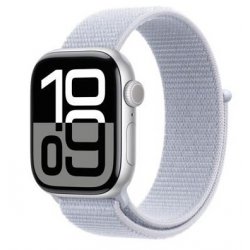 Apple Watch Series 10 (GPS) - 42 mm - alumínio prata - relógio inteligente Com banda de desporto - fluoroelastómero - denim - t